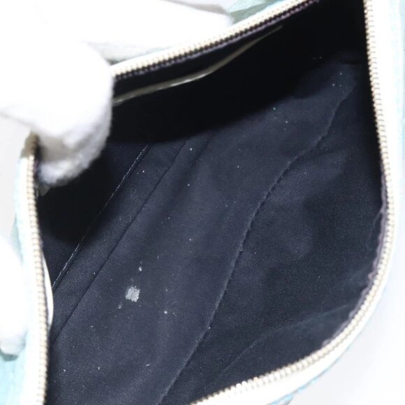 CELINE C Macadam Canvas Accessory Pouch Suede Light Blue Gold Auth 118180 - Picture 14 of 16